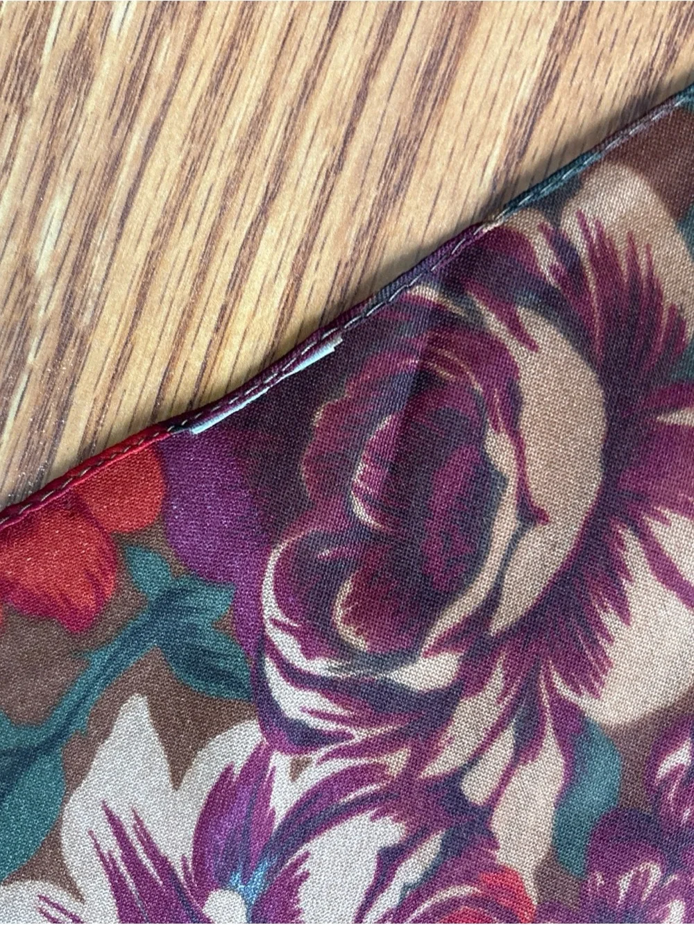 Vintage Liz Claiborne Square Scarf Brown with Large Roses/Floral Detail Preppy
